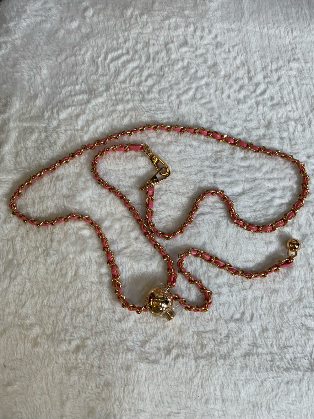 Gold Chain Bag Strap with Pink Leather Weave
